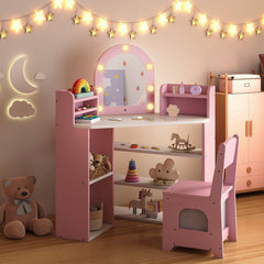 2-In-1 Kids Vanity Set with Lights for Toddlers 3+ Years Old-Pink