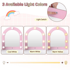 2-In-1 Kids Vanity Set with Lights for Toddlers 3+ Years Old-Pink