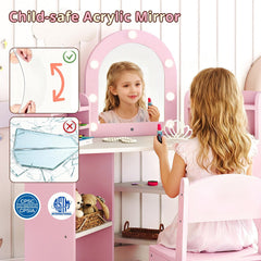 2-In-1 Kids Vanity Set with Lights for Toddlers 3+ Years Old-Pink