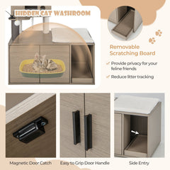 2 in 1 Cat Tower with Litter Box Enclosure, 52 Inch Multi Level Cat Tree with Self Groomer, Gray