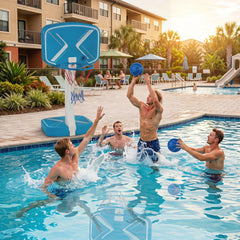 2-in-1 Pool Basketball Hoop and Pool Volleyball Net with Weighted Base