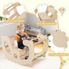 2-in-1 Rocking Horse Arch for Kids Montessori Climbing Toys with Arch Climber-Natural