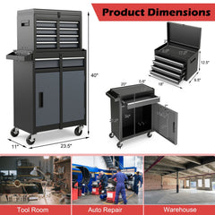 2-in-1 Rolling Tool Chest with 5 Sliding Lockable Drawers-Black & Gray