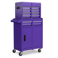 2-in-1 Rolling Tool Chest with 5 Sliding Lockable Drawers-Purple
