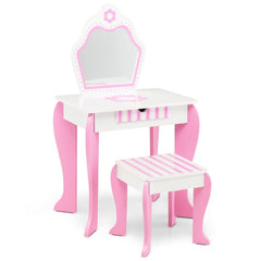 2-in-1 Toddler Vanity Set with Detachable Top and Cute Flower Patterns-White