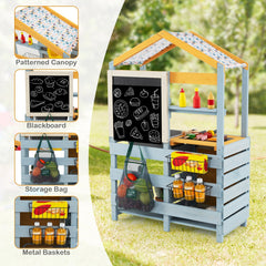 2 in 1 Wooden Mud Kitchen with Removable Water Box, and Storage Bag-Gray