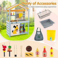 2 in 1 Wooden Mud Kitchen with Removable Water Box, and Storage Bag-Gray
