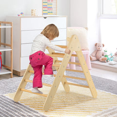 2-in-1 Wooden Triangle Climber Set with Gradient Adjustable Slide-Natural