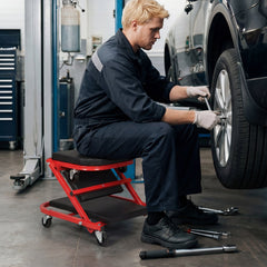 2-in-1 Z-Shaped Rolling Garage Stool 36 inches Folding Flat Automotive Creeper-Red