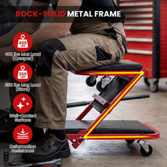 2-in-1 Z-Shaped Rolling Garage Stool 36 inches Folding Flat Automotive Creeper-Red