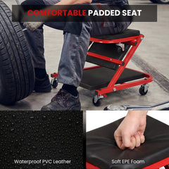 2-in-1 Z-Shaped Rolling Garage Stool 36 inches Folding Flat Automotive Creeper-Red