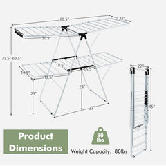 2-Tier Foldable Clothes Drying Rack with Adjustable Gullwing