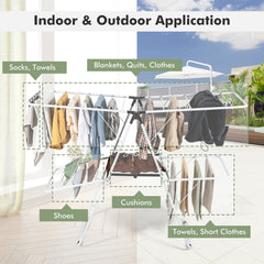 2-Tier Foldable Clothes Drying Rack with Adjustable Gullwing