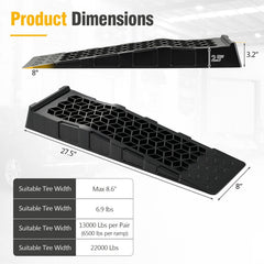 2-Pack 2.5 inches Lift Low Profile Car Ramps 22000 Lbs GVW Capacity-Black