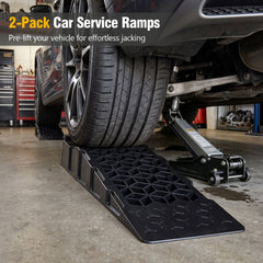 2-Pack 2.5 inches Lift Low Profile Car Ramps 22000 Lbs GVW Capacity-Black