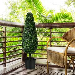 35 Inch Artificial Tower Topiary Trees, 2 Pack, UV Resistant with Black Pots