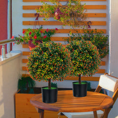 Artificial Boxwood Topiary Ball Trees with Orange Fruit, 2 Pack in Cement Pots