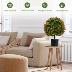 Artificial Boxwood Topiary Ball Trees with Orange Fruit, 2 Pack in Cement Pots