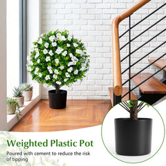 2 Pack Artificial Eucalyptus Topiary Trees with Flowers and Cement Planter for Home-White
