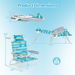 2 Pack Folding Beach Chair with Adjustable Positions and Head Pillow-Green