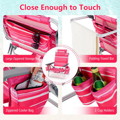 2 Packs 5-Position Outdoor Folding Backpack Beach Table Chair Reclining Chair Set-Hot Pink