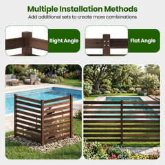 2-Panel Wooden Outdoor Privacy Fence with Ground Stakes-Brown