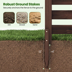 2-Panel Wooden Outdoor Privacy Fence with Ground Stakes-Brown