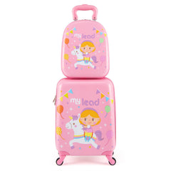 2 PCS Kid Luggage Set With Spinner Wheels for Children Boys Girls-Pink