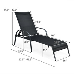 Set of 2 Patio Chaise Lounge Chairs with 5 Reclining Positions, Black