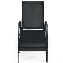 Set of 2 Patio Chaise Lounge Chairs with 5 Reclining Positions, Black