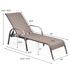 Set of 2 Patio Chaise Lounge Chairs with Sling Seats, Brown