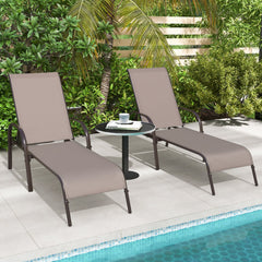 Set of 2 Patio Chaise Lounge Chairs with Sling Seats, Brown
