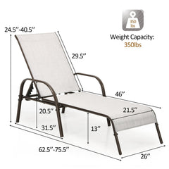 Set of 2 Patio Chaise Lounge Chairs with Off White Slings and Bronze Frames