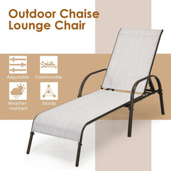 Set of 2 Patio Chaise Lounge Chairs with Off White Slings and Bronze Frames