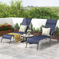 Set of 2 Stackable Patio Chaise Lounge Chairs with 5 Position Backrests, Navy