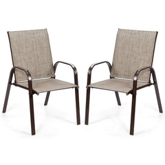 2 Pcs Patio Chairs Outdoor Dining Chair with Armrest-Gray