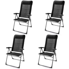 2 Pieces Portable Patio Folding Dining Chairs with Headrest Adjust for Camping -Black