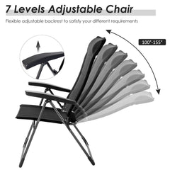 2 Pieces Portable Patio Folding Dining Chairs with Headrest Adjust for Camping -Black