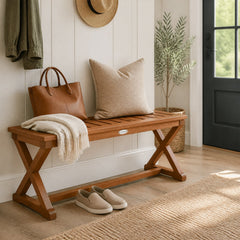 2-Person 44 inches Solid Wood Outdoor Bench with Slatted Seat for Patio Park Balcony-1 Piece