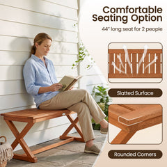 2-Person 44 inches Solid Wood Outdoor Bench with Slatted Seat for Patio Park Balcony-1 Piece