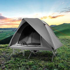 2-Person Camping Cot Tent Foldable Off-Ground Camping Combo for Adults-Grey
