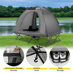 2-Person Camping Cot Tent Foldable Off-Ground Camping Combo for Adults-Grey