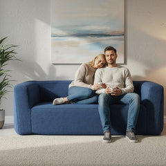2-Person Portable Blow Up Sofa with Detachable Cover-Blue