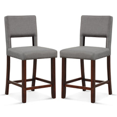 Set of 2 Grey Linen Counter Height Bar Chairs, 24.5 Inch Seat Height, Hollow Back, 400 lb Rating