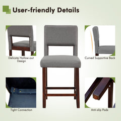 Set of 2 Grey Linen Counter Height Bar Chairs, 24.5 Inch Seat Height, Hollow Back, 400 lb Rating