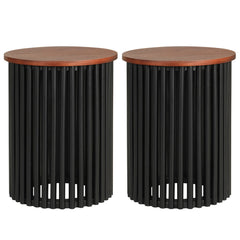 2 Piece Elegant Round Acacia Wood Coffee Table for Living Room and Home Office-Walnut