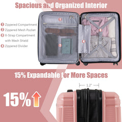 2-Piece Luggage Set 20 Inch Carry-on Suitcase and 14 Inch Cosmetic Case-Pink