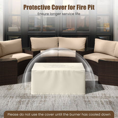 2-Piece Outdoor Rattan Fire Table Set 32 Inch Rectangle Gas Firepit with Tank Cover-Brown