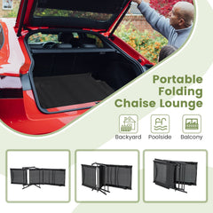 Set of 2 Folding Chaise Lounge Recliners with 6 Level Backrests, Black