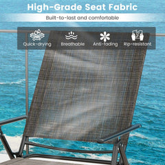Set of 2 Folding Chaise Lounge Recliners with 2 Level Footrests, Coffee